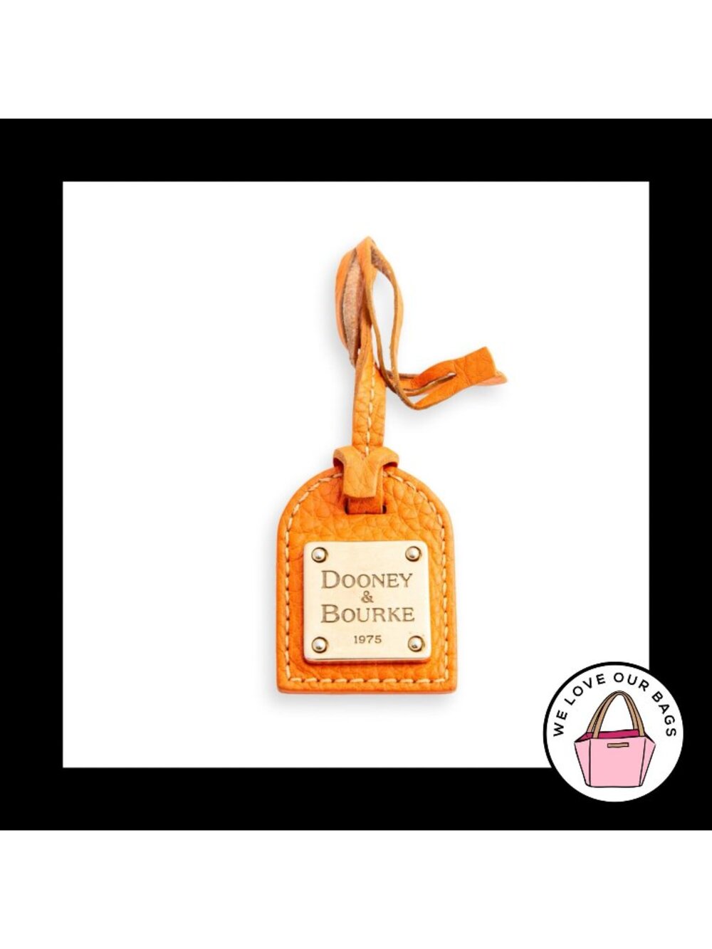 VINTAGE Y2K DOONEY & BOURKE Gold Metal Orange Leather Bag Charm Hang Tag Fob
